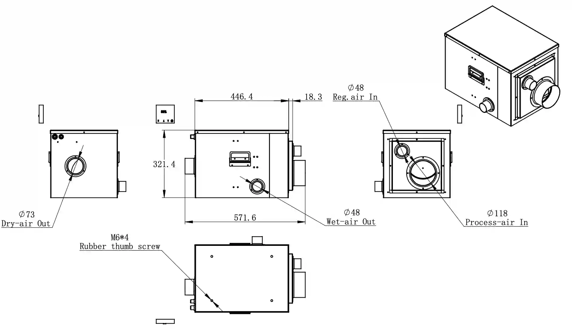 GZW-100L Mini Desiccant Dehumidifier Dimension