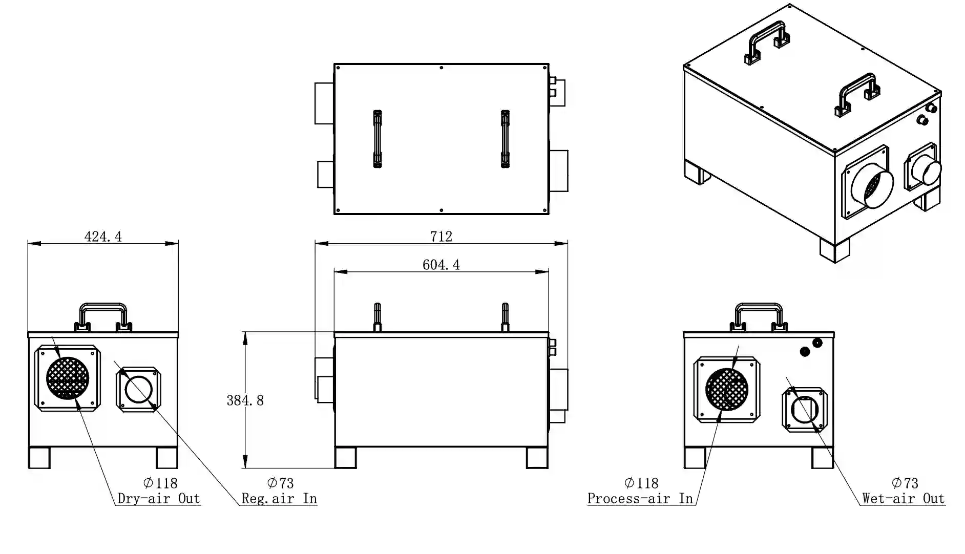 GZW-200L Mini Desiccant Dehumidifier Dimension
