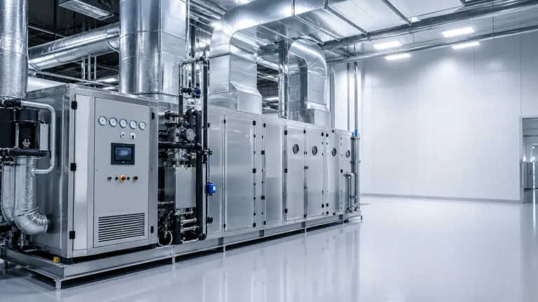 Industrial low dew point desiccant dehumidifier system in a clean dry room